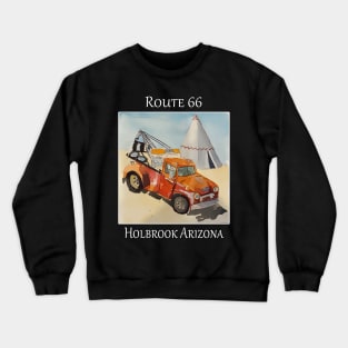 Iconic wrecker and tee pee's as seen along Route 66 in Holbrook Arizona Crewneck Sweatshirt